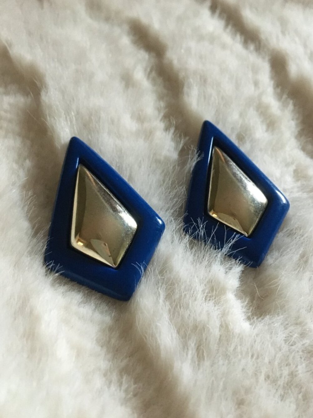 Vintage 80s Chunky Silver And Blue Diamond Statement Earrings Costume